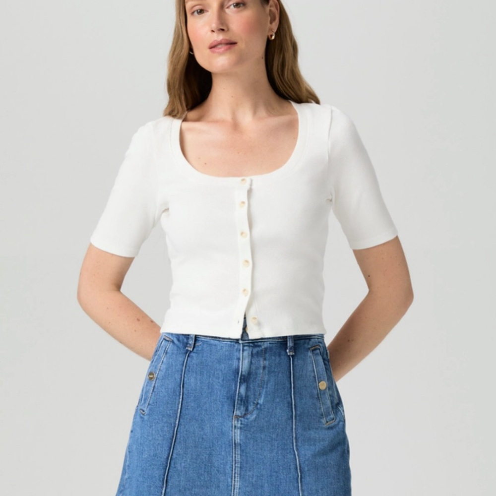 PAIGE White Cropped Fitted Button Down Shirt